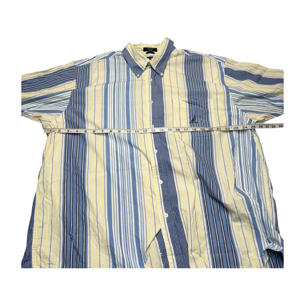 Nautica XXL Striped Short Sleeve Button Down Shirt Blue Yellow Cotton - Picture 3 of 6